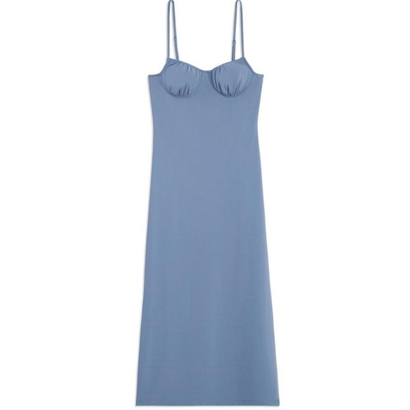 We Wore What From Danielle Burnstein Midi Slip Dress In Stonewash Blue Size L - Picture 5 of 16